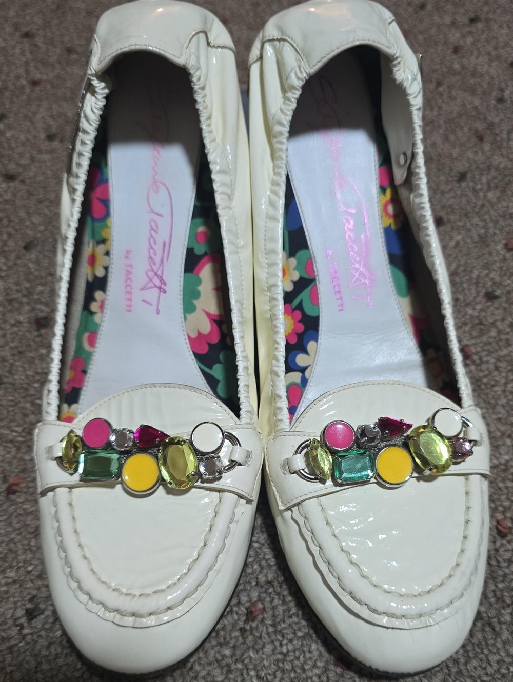 Jessica Simpson White Patent Jeweled Loafers